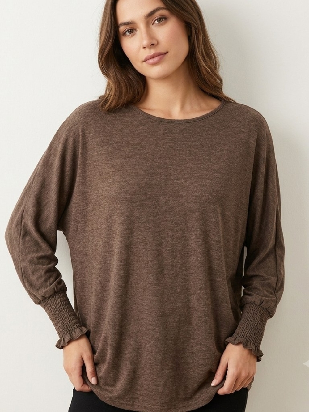 Bundle of 2 Dokotoo Smocked Cuff Long Sleeve Tops Brown & Grey Size Large